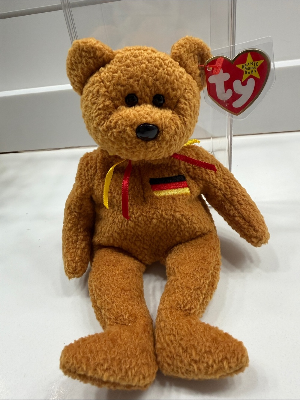 Ty Beanie Baby Amber Brown Teddy Bear “Germania” with German Flag Patch